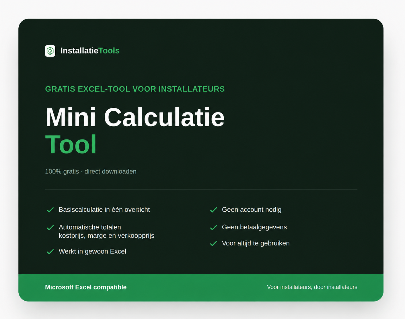 Mini Calculatie Tool – gratis Excel-calculatietool voor installateurs, productafbeelding