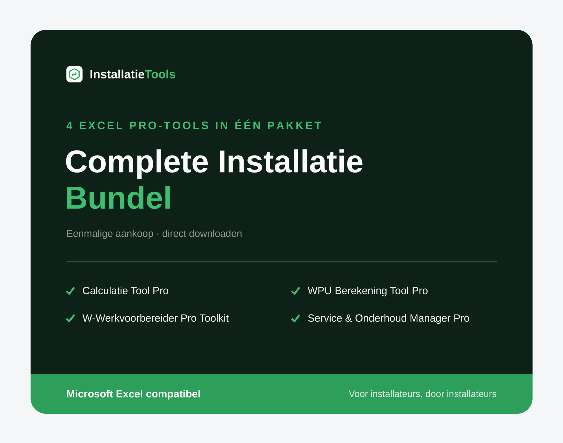 Complete Installatie Bundel – vier Excel-tools voor installateurs in één pakket, productafbeelding