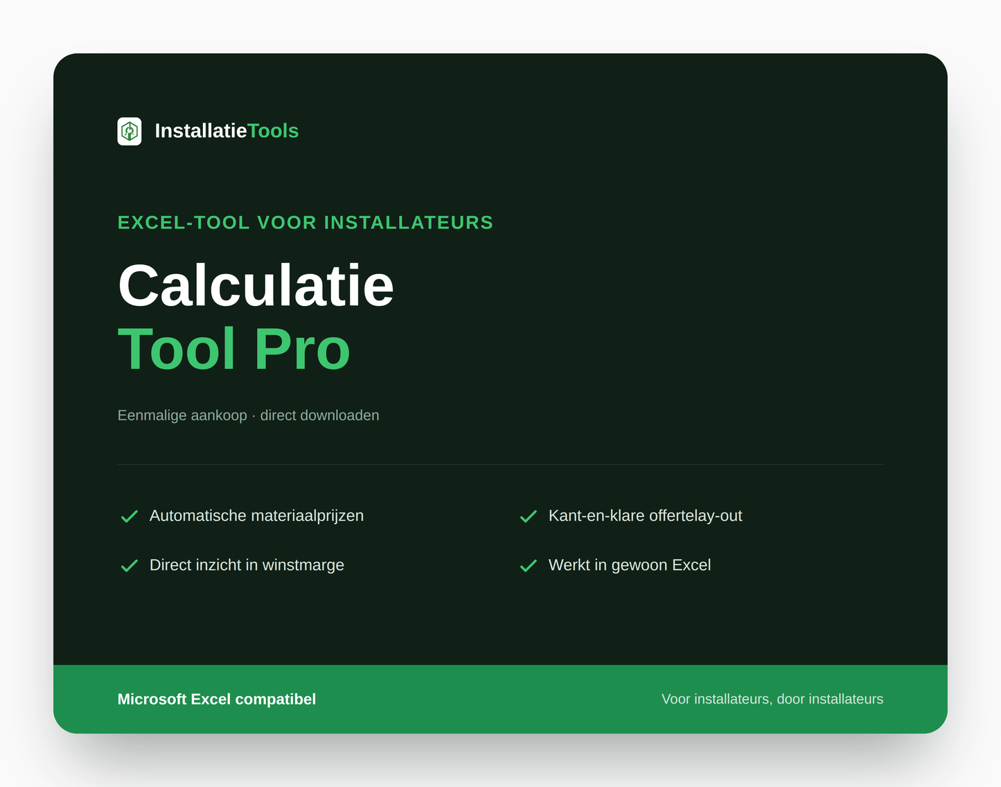 Calculatie Tool Pro – Excel calculatietool voor installateurs, productafbeelding