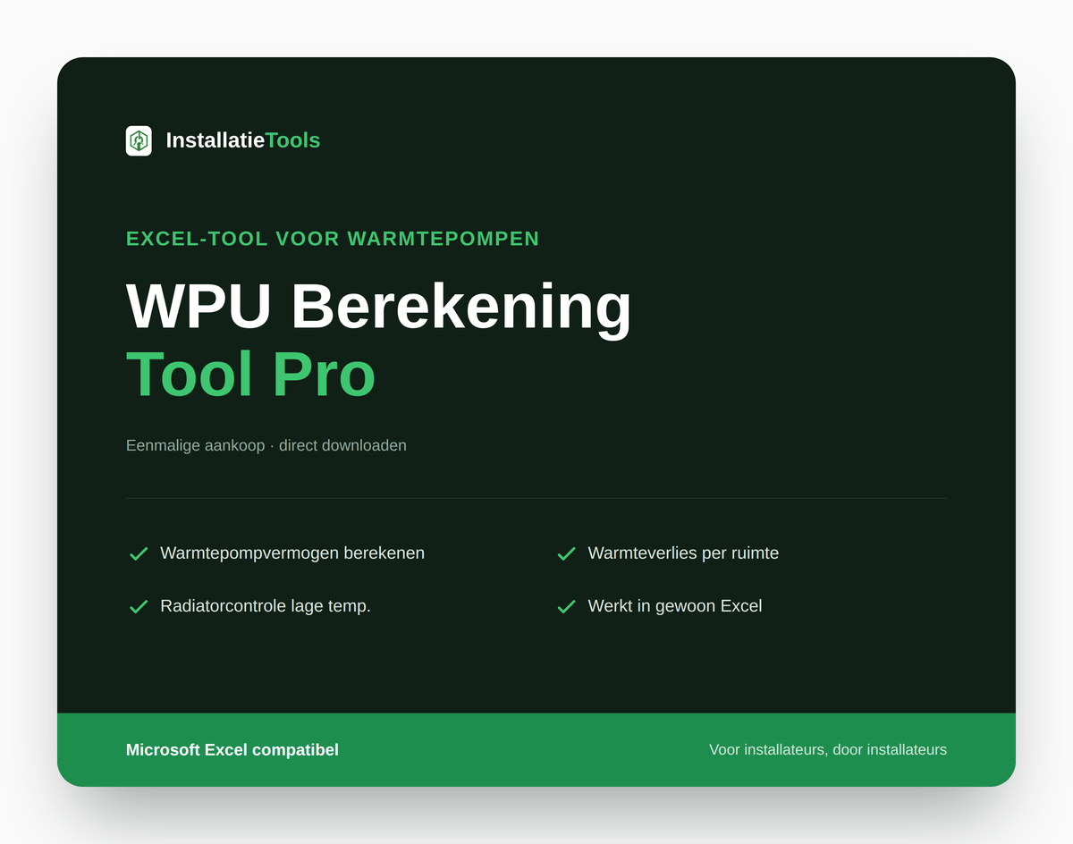 WPU Berekening Tool Pro – warmtepomp berekening Excel-tool voor installateurs, productafbeelding